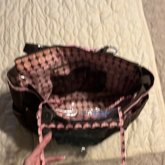 Carters brown/pink large diaper bag. Plastic lined w/ pockets & clips stroller. - Picture 3 of 4